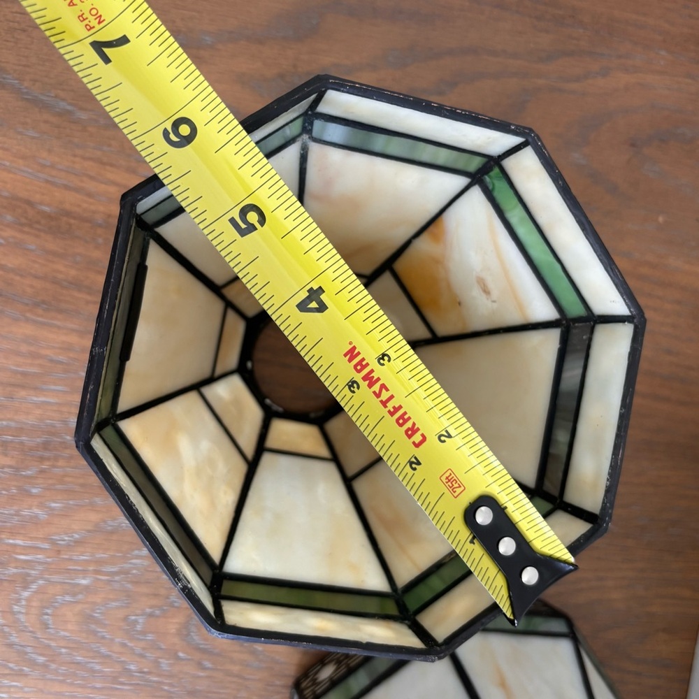 Stained Glass Mosaic Table Lamp Shade Pair in Ivory and Green - Picture 7 of 8
